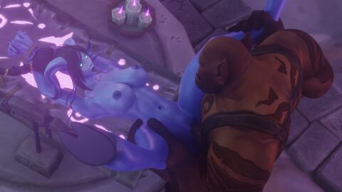 1boy 1girls 3d ass balls big_ass big_balls big_breasts big_penis black_hair blizzard_entertainment blue_skin breasts brown_cock brown_penis brown_skin dark_lipstick draenei draenei_female female garrosh_hellscream glowing_eyes hands_tied interspecies interspecies_sex male morilymory orc orc_male orced penis pussy sironis vaginal_penetration warcraft world_of_warcraft