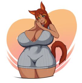 ass big_ass big_breasts breasts female final_fantasy_xiv m'ru_rahz milf miqo'te mother original_character redshyheart sweater wide_hips