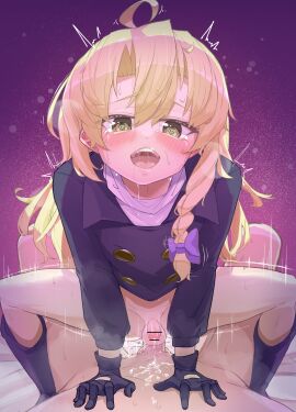 2boys absurdres ahoge bar_censor black_coat black_gloves black_socks blonde_hair blush bow braid buttons censored coat commentary_request cookie_(touhou) cowgirl_position cum ejaculating_while_penetrated ejaculation full_body genderswap_(ftm) gloves hairbow heart heart-shaped_pupils highres kirisame_marisa long_hair looking_at_viewer male_focus multiple_boys open_mouth penis pov pov_crotch purple_bow rei_(cookie) rule_63 sex side_braid single_braid smile socks solo_focus straddling suisyu_chouman_chawan_no_kakera symbol-shaped_pupils testicles touhou trap variant_set yaoi