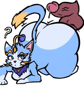 anthro ass balls big_breasts blue_body blue_eyes blue_fur breasts cock dick female fluffy furry furry_only hi_res huge_ass huge_balls huge_cock league_of_legends male massive_ass penis precum rayray07271 riot_games tail yuumi_(lol)