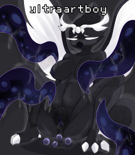 absurd_res after_rape after_sex ambiguous_fluids anthro avian bird black_body breasts corvid defeated deity digital_drawing_(artwork) digital_media_(artwork) egg female genitals hi_res humanoid lady_of_fire_(adlm13) oscine oviposition passerine sex simple_background solo tagme tentacle ultra_artboy vulva wings