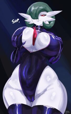 big_breasts breasts female gardevoir nintendo pokemon pokemon_(species) rpgdraws sana!rpg thigh_clothes thighhighs white_skin