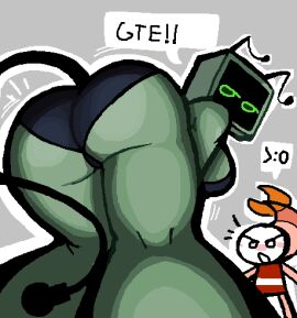 >:o arcaned_roses ass backboob big_ass big_booty big_breasts breasts clothed computer_head dandy's_world female long_tail microphone roblox robot_girl roses_arcaned sfw sfw_version showing_ass shrimpo_(dandy's_world) tv_head underwear vee_(dandy's_world)