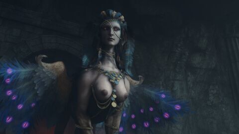 3d breasts capcom dragon's_dogma dragon's_dogma_2 feathers female greek_mythology inverted_nipples monster_girl mythological_creature mythological_sphinx sphinx sphinx_(dragon's_dogma)