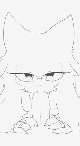 4_fingers animated anthro blush bodily_fluids claws clothed clothing cum cumshot duo ejaculation eyewear fangs felid feline female feral fingers first_person_view fur genital_fluids genitals glasses hair liqueurmask liwen_(nine_sols) looking_at_viewer male male/female male_pov mammal nine_sols penis red_candle_games sex simple_background solarian teeth white_background white_body