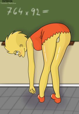 20th_century_studios 2d accurate_art_style ass bending_forward blackboard female from_behind legs lisa_simpson panties school skirt_up smiling_at_viewer solo the_simpsons toonius_sketchus yellow_body yellow_skin