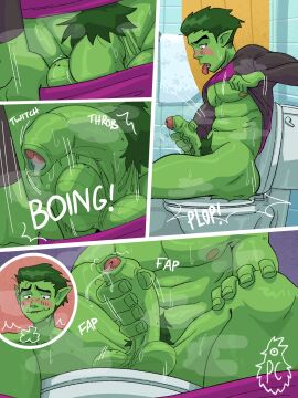 1boy balls bara beast_boy beast_boy_(teen_titans) big_balls big_penis blush boner clothing comic completely_nude dc dc_comics english_text erection foreskin garfield_logan gay giant gooner gooning green_body green_hair green_skin hand_on_penis hard_on male male_focus male_nipples male_only male_pubic_hair masculine_male masturbation muscular muscular_chest muscular_male nipples nude nude_male penis pinecone_chicken precum precum_drip pubic_hair pubic_hair_in_foreskin solo solo_male sweat sweaty sweaty_body taking_clothes_off teen_titans text tight_clothing touching_penis unaware uncircumcised yaoi