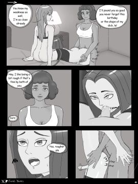 1boy 2futas ass balls big_ass black_and_white blowjob bottomless breasts clothed clothing comic cum_in_mouth dark-skinned_futa dark_skin dialogue dominant_female english_text erection fellatio female femboy femdom futa_on_male futanari greyscale human intersex light-skinned_futa light-skinned_male light_skin long_hair male male_sucking_futa monochrome nude oral partially_clothed penis self_upload sex spitroast submissive_male sweetpotat0 text thighhighs threesome trap