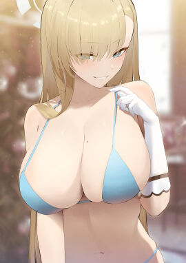 1girls absurd_res absurdres arm_gloves asuna_(blue_archive) bare_arms bare_belly bare_chest bare_hips bare_midriff bare_navel bare_shoulders bare_skin bare_torso belly belly_button bikini bikini_bottom bikini_only bikini_top blonde-haired_female blonde_female blonde_hair blue-eyed_female blue_archive blue_bikini blue_bikini_bottom blue_bikini_only blue_bikini_top blue_eyes blue_halo blue_string_bikini blue_swimsuit blue_swimwear blurred_background blurry_background blush blushing_female breasts cleaning_&_clearing_(blue_archive) cleavage collarbone dot_nose elbow_gloves elbows exposed exposed_arms exposed_belly exposed_midriff exposed_shoulders exposed_torso female female_focus female_only fingers gloves groin hair_over_eyes hair_over_one_eye half_naked halo head_tilt high_resolution highres large_breasts light-skinned_female light_skin long_hair looking_at_viewer lordol millennium_science_school_student mole mole_on_breast naked naked_female navel nude nude_female parted_bangs parted_lips shoulders slender_body slender_waist slim_female slim_waist smile smiling smiling_at_viewer solo standing string_bikini swimsuit swimwear thin_waist tilted_head upper_body v-line white_arm_gloves white_elbow_gloves white_gloves