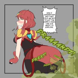 blush fart fart_cloud fart_fetish farting mrtomato8224 pyra pyra_(xenoblade) red_hair xenoblade_(series) xenoblade_chronicles_2