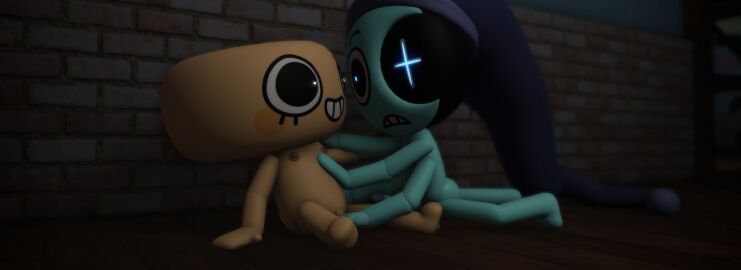 1boy 1girls 3d 4_arms astro_(dandy's_world) blue_body blue_skin blue_skinned_male chibi dandy's_world eroticfear female flat_chest male moonshell_(ship) multi_arm multi_limb nightcap pussy shelly_(dandy's_world) ship shipping straight teasing teasing_nipple teasing_pussy toony touching_nipples touching_pussy