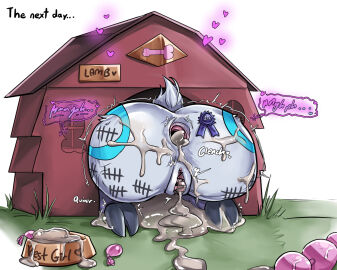 after_sex anthro anus ass bodily_fluids body_writing bovid caprine censored cum cum_in_ass cum_in_pussy cum_inside dog_house female gaping gaping_anus geks genital_fluids kindred lamb_(league_of_legends) league_of_legends leaking_cum mammal pussy riot_games sheep solo