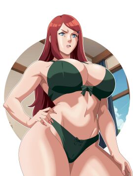 1girls ass bare_arms bare_shoulders bare_thighs bed belly belly_button big_breasts blue_eyes blush bra breast_focus breasts busty cameltoe child_bearing_hips cleavage curvaceous curvy curvy_body curvy_female curvy_figure erodraw female female_focus female_only green_bra green_lingerie green_panties green_underwear hi_res high_resolution highres large_breasts light-skinned_female light_skin lingerie lips long_fingernails looking_at_viewer mature mature_female milf nail_polish naruto naruto_(series) naruto_shippuden pale-skinned_female pale_skin panties parted_lips pinup pussy red_hair shounen_jump solo solo_female solo_focus thick_thighs thighs underwear uzumaki_kushina voluptuous voluptuous_female wide_hips