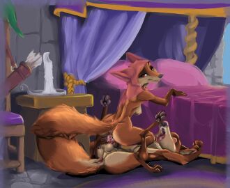 animal_genitalia animal_penis anthro anthro_on_anthro anthro_penetrated anthro_penetrating anthro_penetrating_anthro anus balls bed bedroom bodily_fluids breasts canid canine canine_genitalia canine_penis cum cum_in_pussy cum_inside disney duo female female_penetrated fox furniture genital_fluids genitals hi_res knot maid_marian male male/female male_penetrating male_penetrating_female mammal penetration penis pussy red_fox replicant_skrunkle robin_hood robin_hood_(disney) sex true_fox vaginal_penetration veil