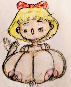 4_fingers areola_slip ass ass_focus big_breasts blonde_hair breasts closed_eyes clothed clothing earthbound fanning_self female hairbow huge_breasts humanoid_hands light_body light_skin long_hair massive_breasts mother_(series) nekohumprey nipple_bulge nipple_outline nipple_slip outside paula_jones paula_polestar pink_bottomwear pink_clothing pink_skirt pink_topwear striped_bikini sweat sweatdrop sweating sweaty sweaty_breasts tan tan_lines tanned text