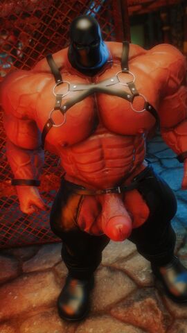 1boy 3d abs balls bara bdsm_gear big_balls big_muscles big_nipples big_pecs big_penis daddy dilf erection executioner gay harness huge_cock huge_muscles huge_pecs human hunk male male_only mask masked_male mostly_nude muscles muscular muscular_human muscular_male navel nipples pecs penis solo xerxes_yelnos yaoi