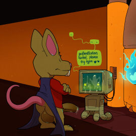 anus argon_vile backsack balls ballsack big_balls bot_talk bottomless bottomless_male clothed clothing cords cumdrip curved_penis door duo ejaculation enter_the_gungeon genitals half-erect head_grab hi_res keypad kneeling machine male male_focus male_only mammal murid murine non-human_only penis penis_against_glass penis_on_face rat resourceful_rat robot rodent the_robot_(enter_the_gungeon) tongue tongue_out toony