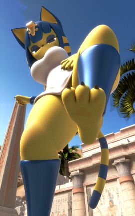 3d 3d_model blumblum animal_crossing ankha ankha_(animal_crossing) ankha_(hazeker) anthro disgusted doubutsu_no_mori female foot_fetish foot_focus furry giantess hazeker imminent_crush looking_at_viewer looming nairu_(doubutsu_no_mori) nintendo worm's-eye_view