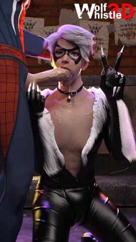 2boys 3d black_cat_(insomniac) black_cat_(marvel) bodysuit bulge catsuit cheating collar cum cum_in_mouth cum_on_body erection felicia_hardy felix_hardy fellatio gay genderswap genderswap_(ftm) male male_black_cat male_only marvel marvel_comics open_bodysuit open_clothes oral oral_sex peace_sign penis peter_parker rule_63 skin_tight skintight spider-man spider-man_(insomniac) spider-man_(ps4) spider-man_(series) squatting tight_clothes tight_clothing unzipped unzipped_bodysuit v_sign veiny_penis white_hair wolfwhistle3d