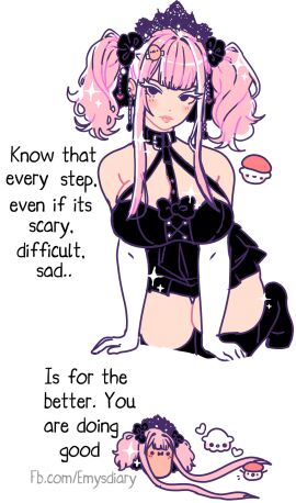 2020s bangs black_dress black_eyes black_thighhighs chibi choker digital_drawing_(artwork) dress english english_text facebook_url female ghost ghostie_(theshunbun) hair_bows hair_ornament head_dress kawaii_potato light-skinned_female light_skin lipstick looking_at_viewer motivational multiple_images mushroom no_sex on_knees pink_hair pinup potato potato_girl solo sparkles sparkling_hair super_deformed sweet_potato_(theshunbun) talking_to_viewer theshunbun thick_thighs thighhighs tiara twintails white_background white_eyeslashes white_gloves