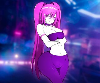 1girls anthro arms_crossed ass big_ass big_breasts breasts female glasses highres huge_ass huge_breasts large_breasts layla_hiyashi light-skinned_female light_skin long_hair pale-skinned_female pale_skin pants purple_eyes purple_hair solo tagme thick_thighs tight_clothes tubetop twintails wide_hips zonen404