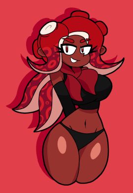 1girls agent_8_(octo_expansion) agent_8_(splatoon) armwear bare_shoulders belly big_breasts black_panties breasts dark-skinned_female dark_skin eight_(jaktroose) female female_only huge_breasts jaktroose midriff octoling octoling_girl panties scarf smile solo_female splatoon splatoon_(series) splatoon_2 splatoon_2:_octo_expansion tank_top thick_thighs thighs topwear