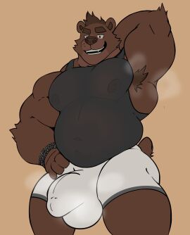 absurd_res anthro armpit_hair bear body_hair bulge clothing detailed_bulge hi_res male mammal shirt solo tank_top topwear underwear waladeci