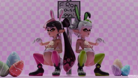 1920x1080 3d blender blender_cycles breasts bunny_ears bunnysuit callie_(splatoon) collar earrings easter_egg egg female gloves holding_belly inkling inkling_girl inkloving leggings marie_(splatoon) marie_(wo262) mole mole_under_eye pregnant splatoon squatting squid_sisters tagme tentacle_hair wo262_(3d_model_style)