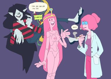2023 adventure_time android black_hair bottomwear breasts bubblegum_hair candy candy_people_(at) cartoon_network cigarette clothed clothed_female_nude_female clothing coat crown denim denim_bottomwear denim_clothing dessert english_text eyewear fangs feet female female_only fingernails flip_flops floating food food_creature food_hair genitals glasses grey_body grey_skin group hair half_demon headgear hi_res humanoid humanoid_pointy_ears humor jeans labcoat living_candy long_fingernails long_hair long_toenails machine male marceline marceline_abadeer multiple_females multiple_girls nails nude nude_male open_mouth p-bot pants pattern_clothing pattern_shirt pattern_topwear peeppepi pink_body pink_hair pink_skin princess_bubblegum pseudo_hair purple_background robot sandals scrunchie shirt simple_background smoking speech_bubble striped_clothing striped_shirt striped_topwear stripes teeth text toenails toes topwear trio vampire