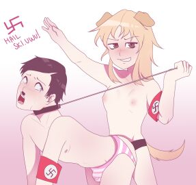1boy 1girls adolf_hitler blonde_hair breasts dog_ears female female_penetrating female_penetrating_male femyoz fuck_you hitler keithhatesmath kemonomimi male male_penetrated meme offensive pegging shitpost small_boobs straight strap-on strapon what
