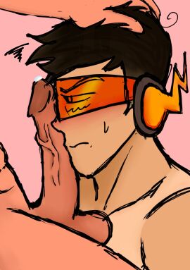 blush cock cock_slap dark_hair darker_penis dick embarrassed gay hesitant male muscular muscular_male oc orange_lenses orange_visor original_character penis precum precum_on_penis resisting short-haired_male short_hair side_view simple_background simple_shading speedster superhero sweat tan_line tan_skin veins veiny_penis yaoi