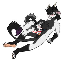 anthro balls blush canid canine canis digital_media_(artwork) dragon duo erection female female_penetrated fur genitals hair hi_res horn humanoid_genitalia humanoid_penis hybrid long_tail male male/female male_penetrating male_penetrating_female mammal mythological_creature mythological_scalie mythology nude open_mouth oral paws penetration penis scalie sex sheena_ink sheena_ink_(character) simple_background tail tongue tongue_out wolf