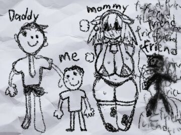 1girls 1other 2024 2boys ambiguous_gender big_breasts bikini blindfold blindfolded blush breasts cleavage cow_print cow_print_bikini cow_print_thighhighs daddy_me_mommy_friend_(meme) drawing english_text father female friend funny horror huge_breasts humor large_breasts male mature_female milf monochrome mother nakineiriko original original_character rough_sketch sketch smile steam steamy_breath sweat text top_heavy wide_hips