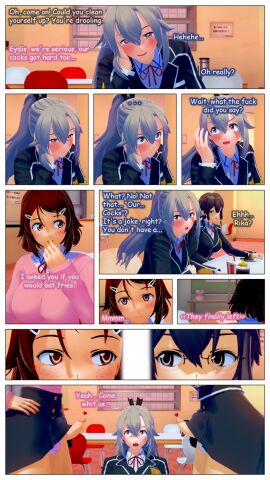 3d 3futas asada_shino comic dickgirl eydis_synthesis_ten futanari intersex koikatsu lovac22 masturbation penis penis_awe school_uniform self_upload shinozaki_rika sword_art_online sword_art_online:_alicization text transformation uncensored