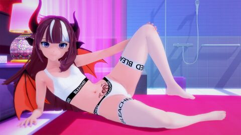 1girls 3d bed bleached bleached_clothing bleachedphase bra breasts demon_girl demon_horns demon_tail female female_only highlights_(coloring) koikatsu long_hair looking_at_viewer panties phase_connect phase_euphoria purple_eyes queen_of_hearts red_hair saya_sairroxs small_breasts smile solo tail tattoo tattoo_on_belly thighhighs virtual_youtuber wings
