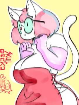 ass breasts cat_ears cat_girl cat_humanoid cat_tail catgirl chubby chubby_anthro chubby_female feline female furry furry_ass furry_breasts furry_female furry_only furry_tail glasses pink_hair skull_gecko thick_ass thick_thighs