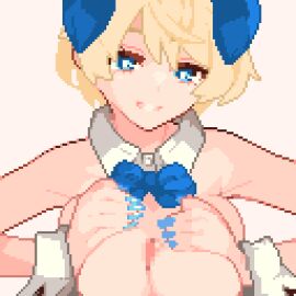 1boy animal_ears animated blonde_hair blue_bow blue_bowtie blue_eyes blue_nails bow bowtie breasts commission detached_collar fake_animal_ears female fire_emblem fire_emblem_engage happy happy_paizuri happy_sex large_breasts male merrin_(fire_emblem) momiahair nail_polish paizuri penis pixel_animation pixel_art pov rabbit_ears skeb_commission smile straight variant_set