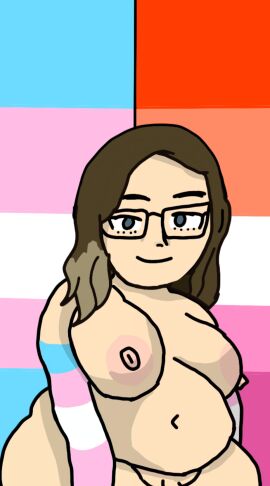 1dickgirl brown_hair chubby chubby_female dickgirl ephixa_(artist) female functionally_nude_female glasses gloves lesbian_pride_colors naked nude self-insert self_upload trans_woman trans_woman_(lore) transfem transgender_pride_colors yuri