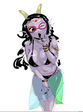 1girls alien alien_humanoid bikini color colored colored_skin dominus_ignis feferi_peixes female female_focus female_only fins full_color glasses headgear headwear homestuck homestuck_troll horn horns humanoid humanoid_alien lipstick long-haired_female long_hair long_skirt looking_at_viewer lysanthum makeup peace_sign princess royal royalty solo solo_female suggestive troll