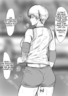1girls 2d after_sex anegawa_eiji athlete athletic athletic_female beauty_mark dialogue doujinshi eenui334 emotionless english_text expressionless female female_focus markings mole mole_under_eye monochrome sexual_relief_duty short_hair speech_bubble sweat sweatdrop tally_marks tomboy translated volleyball volleyball_uniform