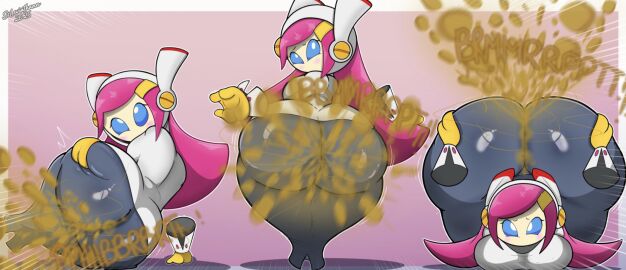 alien alien_girl alternate_version_available ass ass_focus ass_up big_breasts blue_eyes blush bottom_heavy breasts bubble_butt dress face_down_ass_up fart fart_cloud fart_fetish female gloves grabbing_ass kirby_(series) laying_on_side looking_back no_mouth pear-shaped_figure pear_shaped pink_hair ssleviathann susanna_patrya_haltmann susie_(kirby) wobbling_ass