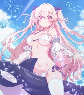 anchorage_(azur_lane) anchorage_(dolphins_and_swim_lessons)_(azur_lane) azur_lane beach blush breasts cute female floatie large_breasts light_smile nail_polish ocean orca painted_nails splashing