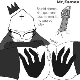 2024 about_to_pound_the_fuck_outta_em dialogue digital_media_(artwork) female friday_night_fever friday_night_funkin friday_night_funkin_mod game handjob imminent_sex mr_esmox nun nun's_habit pixel_art pussy taki_(fevertown) text vagina