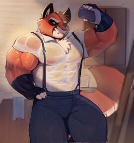 absurd_res anthro bara big_muscles clothed clothed_male cydonia_xia domestic_cat eye_patch eyewear felid feline felis fur gay hi_res huge_muscles lackadaisy looking_at_viewer male male_only mammal masculine_male multicolored_body multicolored_fur muscles muscular muscular_anthro muscular_arms muscular_male orange_body orange_fur solo solo_male tail thick_arms thick_thighs transparent_clothing two-tone_body two-tone_fur viktor_vasko yaoi