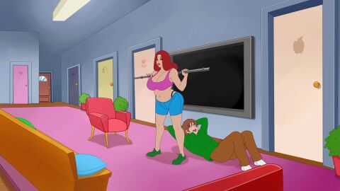 animated ass bbw big_ass big_breasts breasts cheating discreenvision female game_cg gym_clothes inusen milf milf_boom red_hair tagme