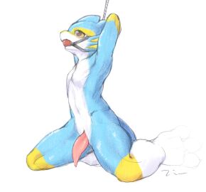 animal_genitalia animal_penis anthro aquatic_dragon ball_gag blue_body bondage bound cetacean_genitalia cetacean_penis dragon fin fishy_fizz gag gagged genital_slit genitals half-erect hi_res kneeling male marine mythological_creature mythological_scalie mythology nude orange_eyes penis restraints rope rope_bondage scalie simple_background solo spread_legs spreading submissive tapering_penis