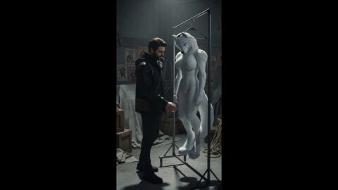 ai_art ai_assisted ai_generated anthro big_breasts costume cursed_clothing cursed_item cursed_object female female_anthro fursuit gender_transformation performer performing sexy species_transformation suit tagme transformation video white_body white_fur wide_hips wolf wolf_ears wolf_humanoid