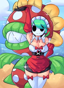 female maid_outfit piranha_plant sautencrer_(artist) shy_gal super_mario_bros. tagme