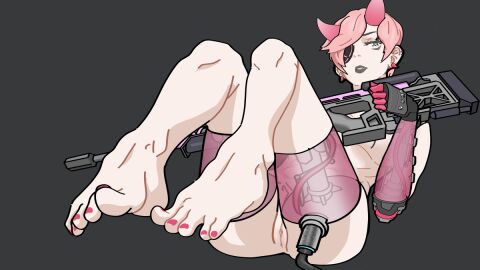 1girls 2d apex_legends black_lipstick blue_eyes cybernetic_arm cybernetic_limb cybernetics cyberpunked_wattson cyborg dark_lipstick digital_media_(artwork) ear_piercing earrings eyepatch feet feet_focus feet_up female female_focus female_only foot_fetish foot_focus gun light-skinned_female light_skin nail_polish nude painted_nails painted_toenails pale-skinned_female pale_skin piercing pink_hair pink_nail_polish pink_nails pink_toenail_polish pink_toenails pussy respawn_entertainment short_hair solo solo_female solo_focus tako80392003 toes vagina wattson_(apex_legends)