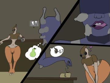 1boy 1futa alien alien_male ass big_ass big_butt big_penis bulge drinking femboy futanari hiver intersex kenshi male money penis propositioning prostitution shek shirtless technically_human thick_thighs